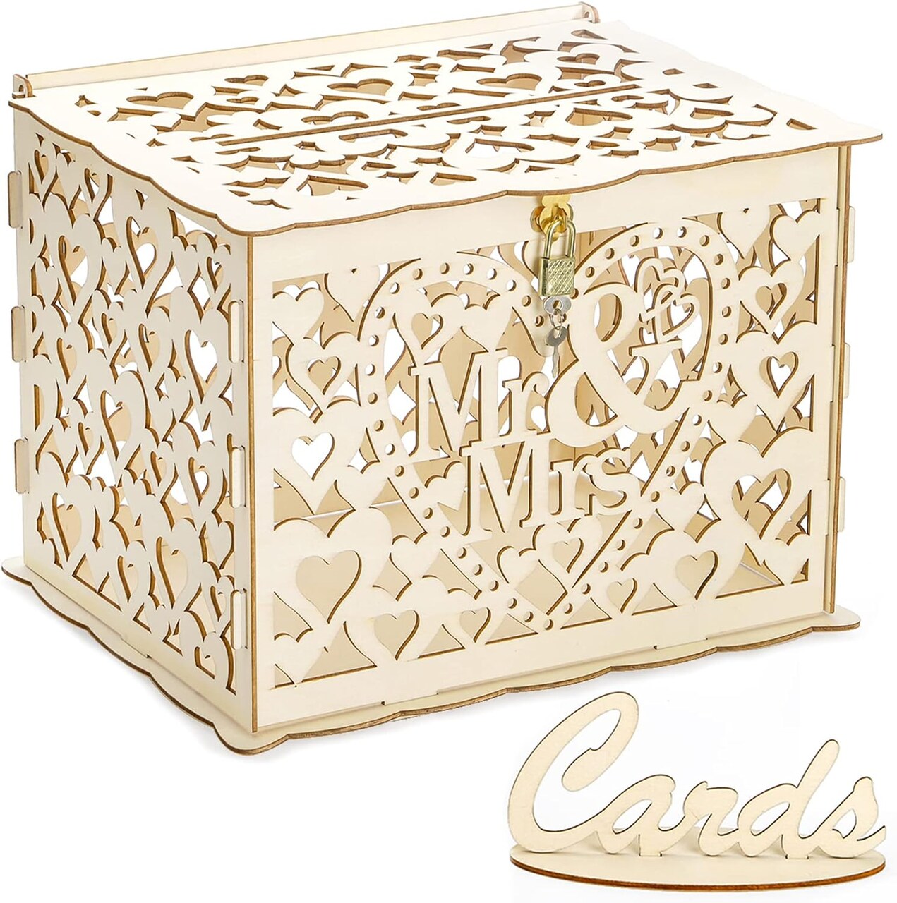 Rustic Wedding Card Box with Mr & Mrs Sign Wooden Card Box with Lock Wedding Box for Cards and Money Gift Box for Reception